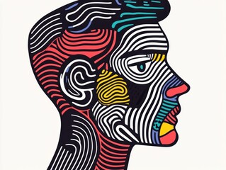 Poster - Exaggerated Abstract Face Doodle   Quirky Creative Portrait with Distinctive Flair and Expressive Emotional Qualities