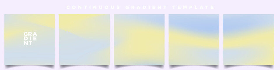 Poster - Pastel Blue and Yellow Gradient Carousel Ad Template. Continuous Square Card Vector Template. Five gradient backdrops. Perfect for designs, feeds, social media, web, banners. Vector Illustration.