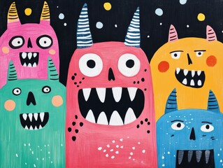 Poster - Vibrant and whimsical doodle art featuring a collection of quirky imaginative and bizarre monster creatures in a playful and creative digital