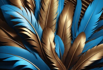 Wall Mural - abstract idea with browen and gold fabric feathers