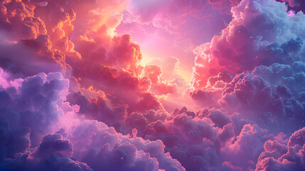 Wall Mural - 3d render, abstract fantasy background of colorful sky with neon clouds