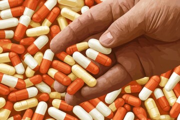 Canvas Print - A detailed close up of a hand holding various colorful capsules symbolizing the personal and hands on nature of healthcare medication and the importance of patient care in modern medicine