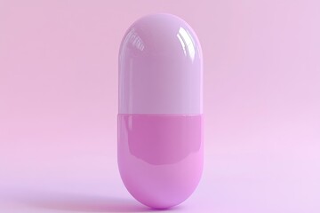 Poster - A minimalistic and elegant close up of a glossy pink and white capsule set against a soft pastel background symbolizing simplicity focus and the modern approach to pharmaceutical design