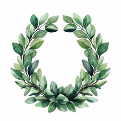 Poster - Watercolor Wreath of Green Leaves