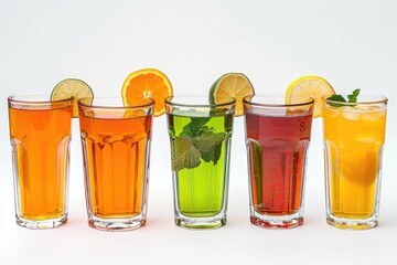 Beverage Glassware. Fresh Citrous Juice Collection: Appetising and Cool Drinks