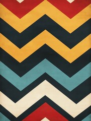 Poster - Vibrant vintage inspired geometric zigzag pattern with diagonal lines in retro color tones  Versatile abstract digital perfect for modern interior wallpaper banner or decor design