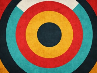 Poster - Overlapping circular shapes and radial lines create a striking starburst pattern in a mid century inspired minimalist abstract design  The geometric composition features a vibrant symmetrical