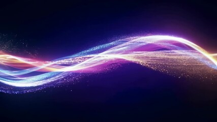 Poster - Abstract colorful particle waves background. Neon energy light flowing through dark space. Futuristic technology and innovation concept. 3D animation