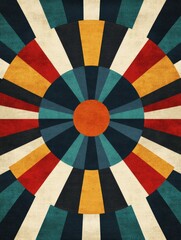 Wall Mural - Symmetrical radial pattern with vibrant earthy colors harmonious and retro inspired geometric digital art design  Minimalist nature based abstract backdrop or wallpaper