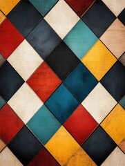 Poster - Vintage inspired geometric checkerboard pattern featuring diagonal lines and a muted faded color palette  This abstract minimalist design creates a stylish textured background with a classic