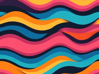 Poster - Mesmerizing abstract design featuring a dynamic composition of geometric shapes flowing wavy lines and a vibrant 70s color palette  Playful nostalgic and visually captivating