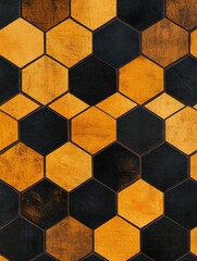 Poster - Warm Toned Abstract Background with an Intricate Geometric Pattern of Hexagons Formed by Crossing Lines in a Retro and Stylized Design