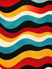 Poster - Retro inspired abstract background with a mesmerizing mosaic of wavy intricately patterned lines in a vibrant color palette  This digital features a dynamic