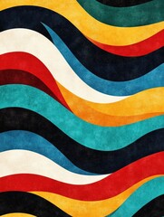 Poster - Vibrant and captivating retro inspired geometric pattern featuring a mosaic of colorful wavy lines and intricate harmonious design  This visually stunning digital artwork would make a great backdrop