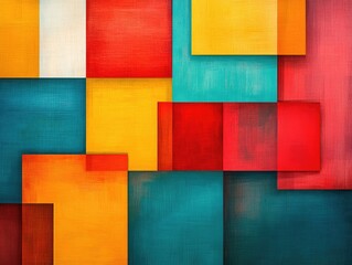 Poster - A mesmerizing abstract digital featuring a composition of overlapping geometric squares and lines in a vibrant structured pattern that creates a dynamic and visually captivating design