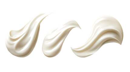 Realistic cosmetic cream smears. Cosmetic swatches for a face. Smooth texture, white creamy strokes, for a skincare isolated on a transparent background.