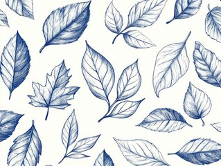 Poster - Beautiful doodle style leaves scattered organically across a surface showcasing a natural flowing design with elements  This digital has a contemporary