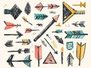 Poster - Intersecting hand drawn arrows in a bold dynamic composition symbolizing directions guidance and creative concepts  This abstract conveys a sense of movement flow and decision making