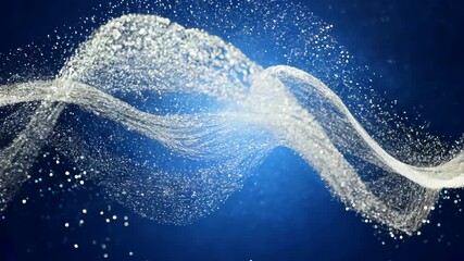 Poster - Abstract gold glitter waves on blue background. Star dust trail, particles animation. Christmas and New Year celebration. Sparkling and flickering effect