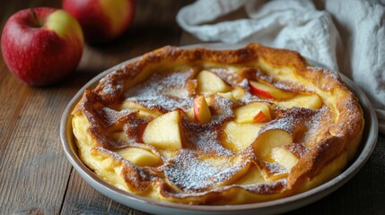 Wall Mural - Dutch Pancake. Delicious Baked Apple Battercake for Sweet Breakfast Treat