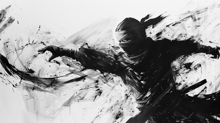 Poster - Black and White Ninja in Motion