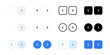 © Chelpanoff - Web interface navigation buttons icon set. Slider arrow buttons symbols. Next and previous round buttons for app. Simple website arrow buttons in three different styles collection.