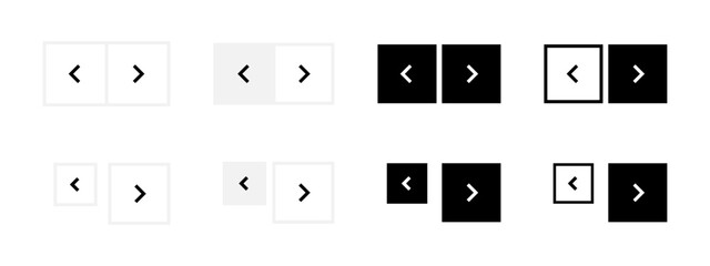 Wall Mural - Slider arrow buttons icon set. Website slider navigation symbols. Next and previous squared buttons for app interface. Web arrow buttons illustration.