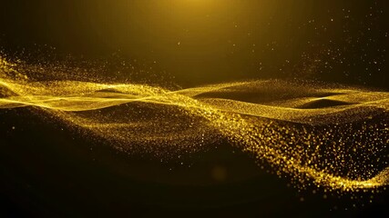 Poster - Abstract gold glitter waves on black background. Star dust trail, particles animation. Christmas and New Year celebration. Sparkling and flickering effect