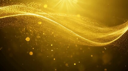 Poster - Abstract gold glitter waves on black background. Star dust trail, particles animation. Christmas and New Year celebration. Sparkling and flickering effect