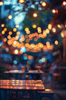 © JoseLuis - Bokeh background Street Bar beer restaurant, outdoor in asia, vibrant night market scene with glowing string lights, colorful bokeh, and people enjoying the lively atmosphere. Generative AI