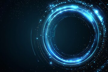 Poster - A blue glowing circle on a black background. A blue circle light frame for futuristic or technology-themed designs.