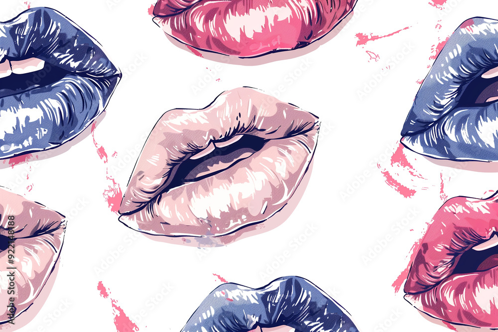 A series of lips with different colors and shades. The lips are drawn ...