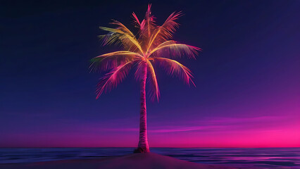 Wall Mural - Neon palm tree swaying
