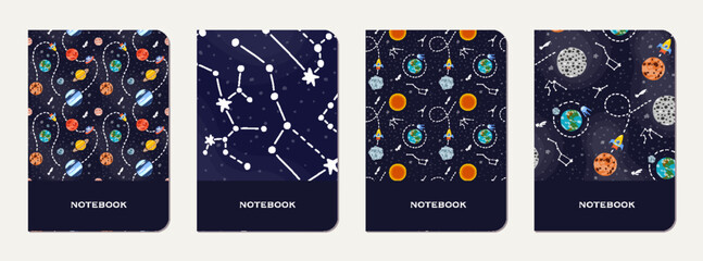 Wall Mural - school notebook cover design with cartoon galaxy.