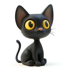 Sticker - Cute black cartoon cat illustration