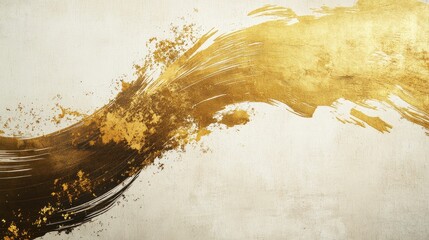 Poster - A beautiful blend of golden brush strokes on traditional Japanese paper, creating an elegant and artistic background.