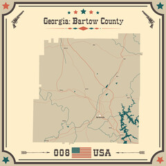  Large and accurate map of Bartow County, Georgia, USA with vintage colors.