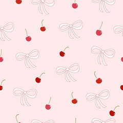 Wall Mural - bows and  cherries seamless   pattern , vector illustration