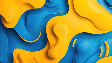 Poster - An abstract background in vibrant light blue and yellow, featuring dynamic shapes and patterns that create a lively and energetic feel.