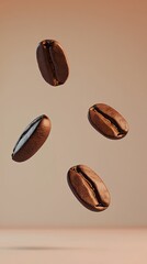 Poster - Coffee Beans Levitating in the Air Against a Pastel Background With Professional Color Grading