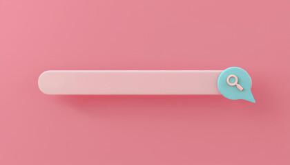 Minimalistic search bar design on a pink background with a blue icon, ideal for web and app interfaces.