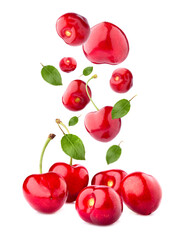 Wall Mural - Sweet cherries  isolated on white background cutout. Ripe berries closeup.