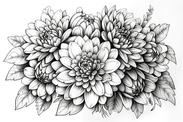 Sticker - A black and white drawing of a bouquet of flowers