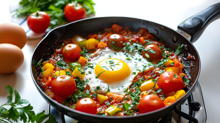 Sticker - A frying pan with vegetables and an egg cooking, a healthy and delicious meal with a variety of colorful ingredients