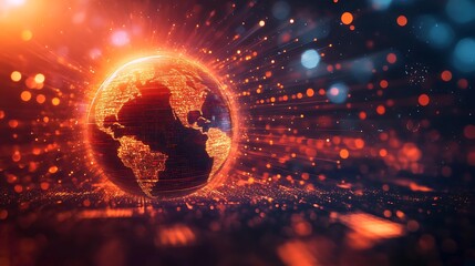 Poster - Illuminated Digital Globe with Dynamic Data Streams Representing Global Connectivity and Innovation