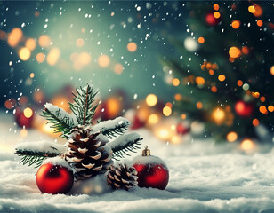 Wall Mural - christmas tree with baubles and blurred shiny lights