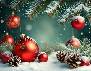 Wall Mural - christmas tree with baubles and blurred shiny lights