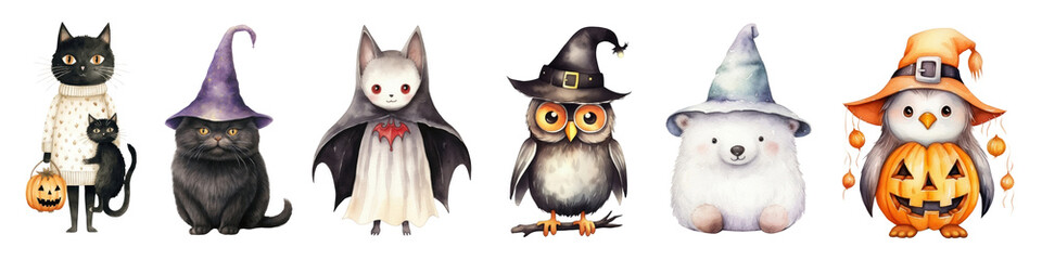 Wall Mural - Watercolor animal halloween character png cut out element set