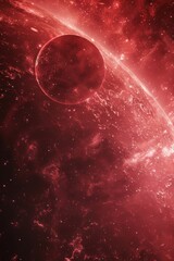 Wall Mural - red cosmic landscape featuring a planet and swirling nebula in deep space