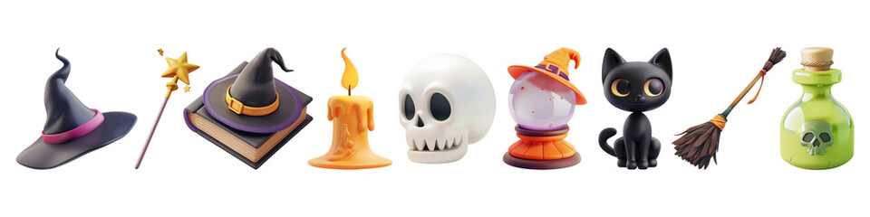 Wall Mural - 3d witchcraft halloween png cut out element set